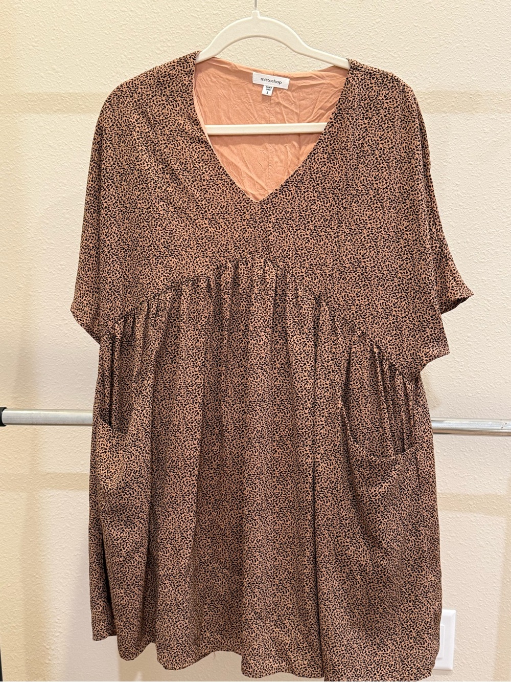 mittoshop Brown Speckled V-Neck Midi Babydoll Dress